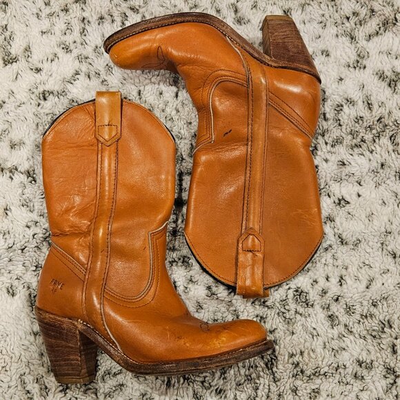 Vintage Frye Women's Brown Cowgirl Boots Size 5 - Picture 4 of 11